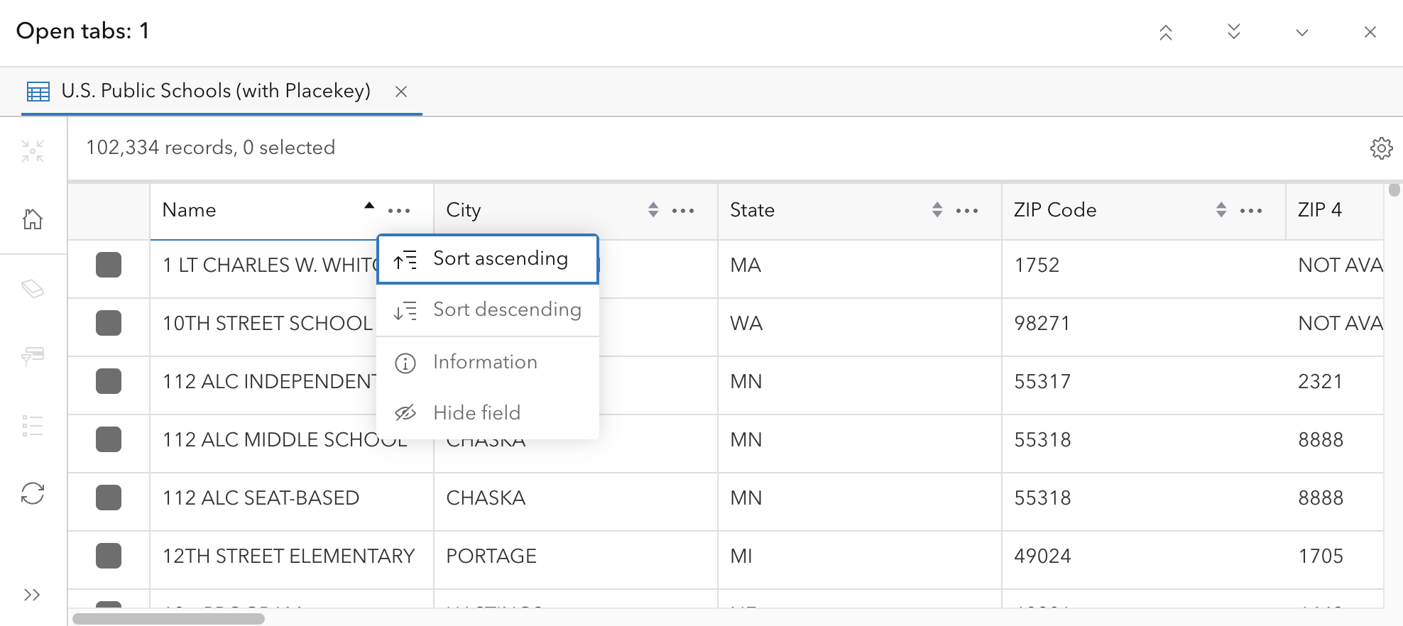 Sort Table by Ascending