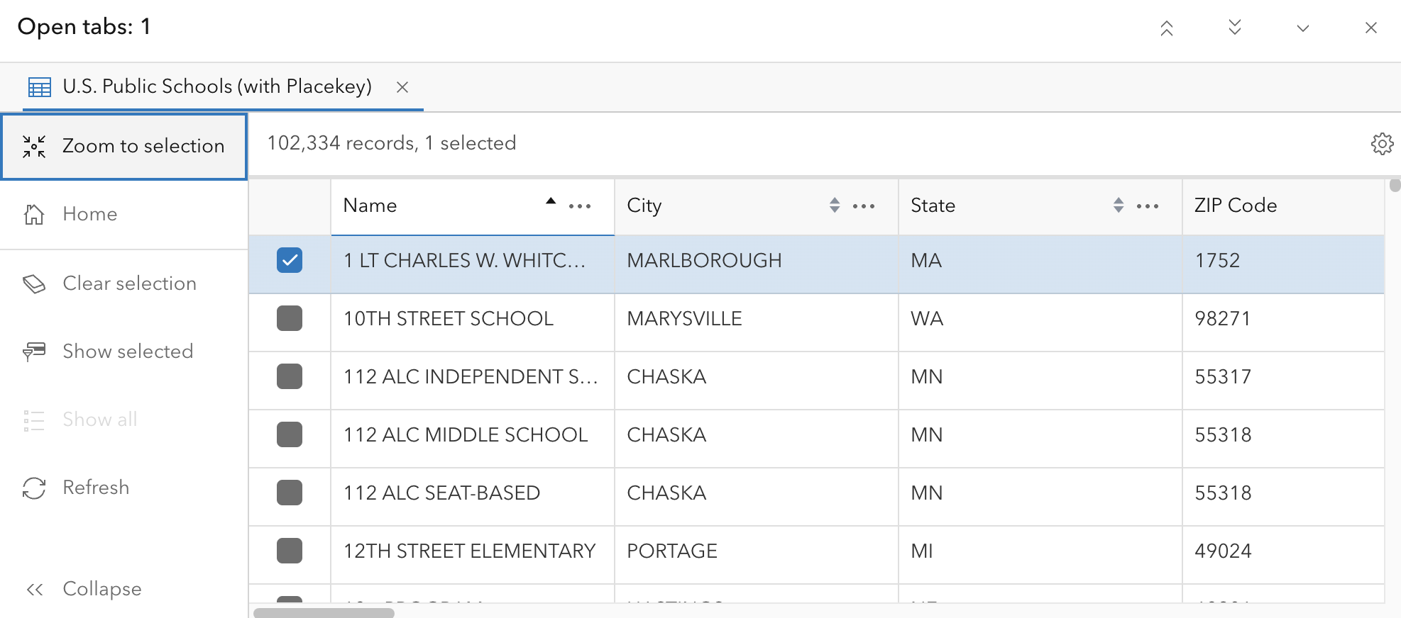 Table Zoom to Selection
