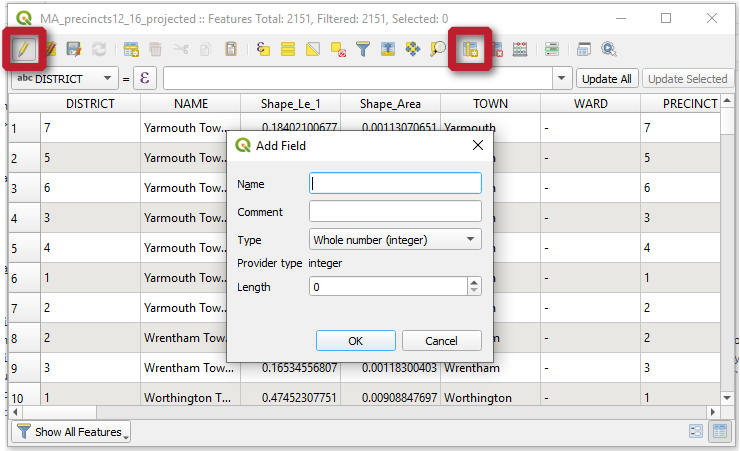 Add field dialog window in QGIS