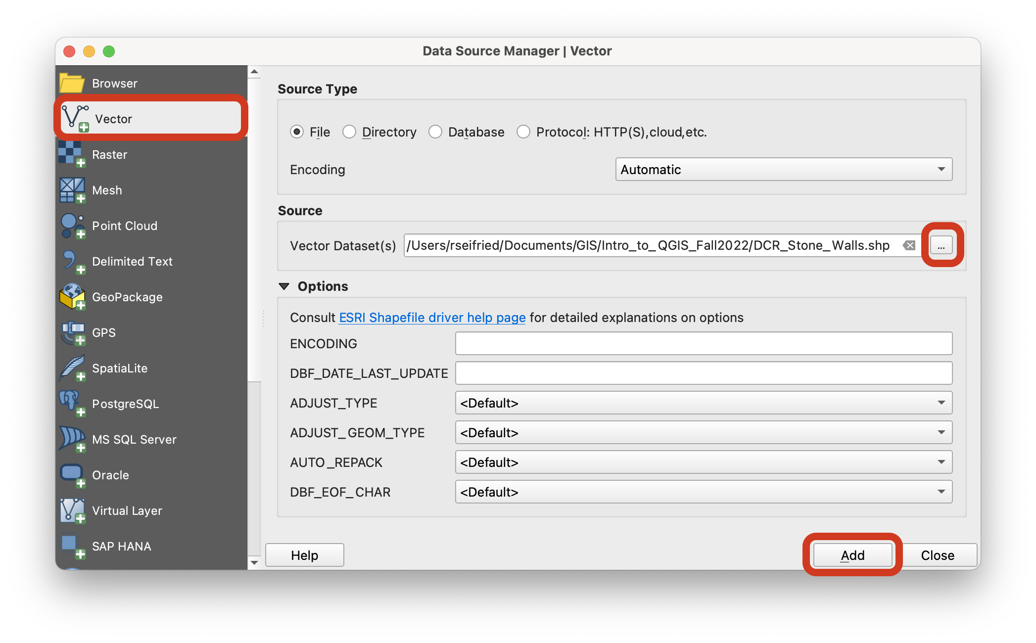 Adding a data layer with the Data Source Manager