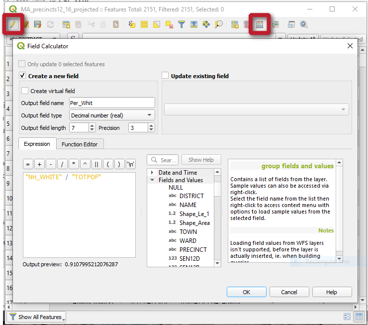 Filling out the Field Calculator dialog