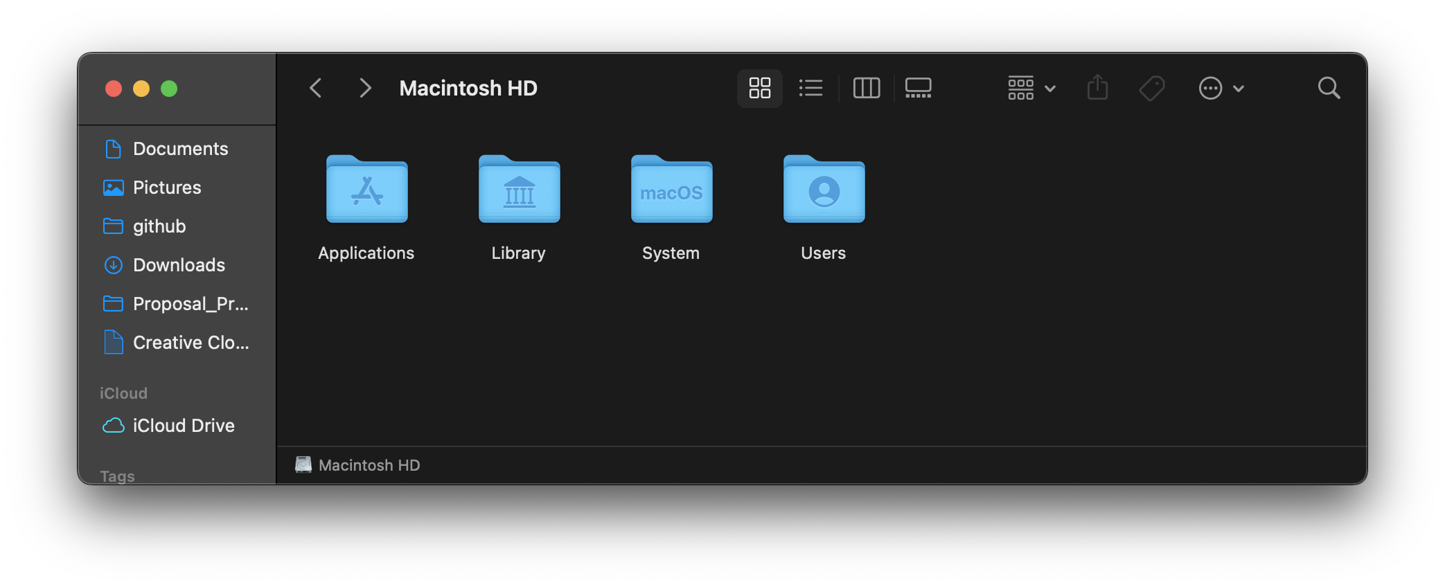 Macintosh HD Finder window showing icons listed above