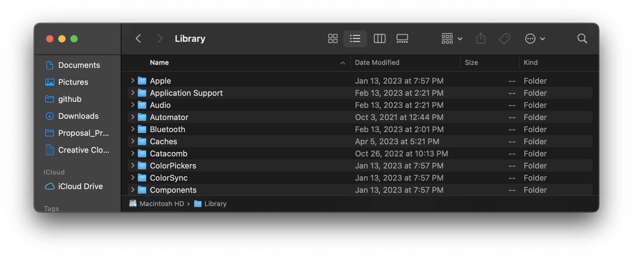 Finder window showing 'Library' contents