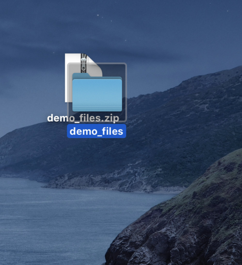 Desktop view, showing an automatically unzipped folder after double-clicking.
