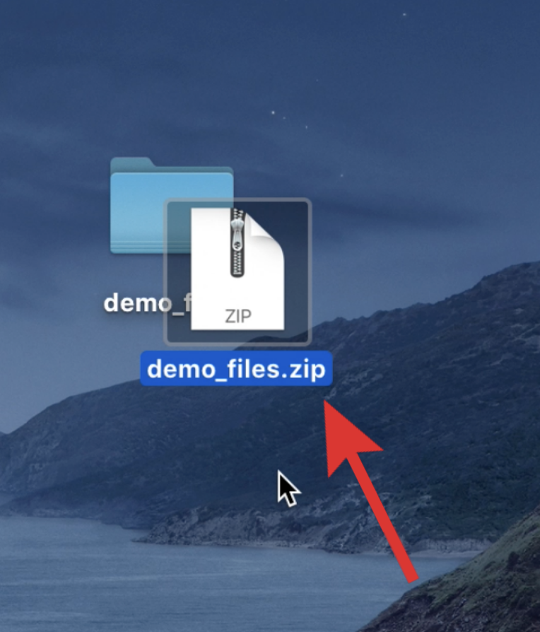 Desktop view, showing an automatically created zip folder after compressing.