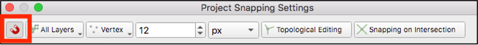 Project Snapping Settings window, highlighting the Enable Snapping button